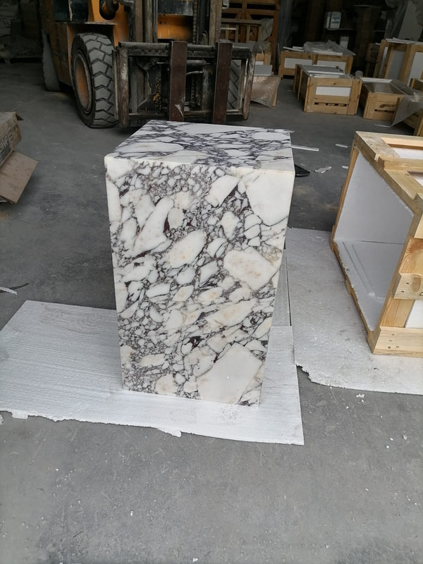 Calacatta Viola Marble Cube Design Plinth End/Side Table, Nightstand Polished (W)14