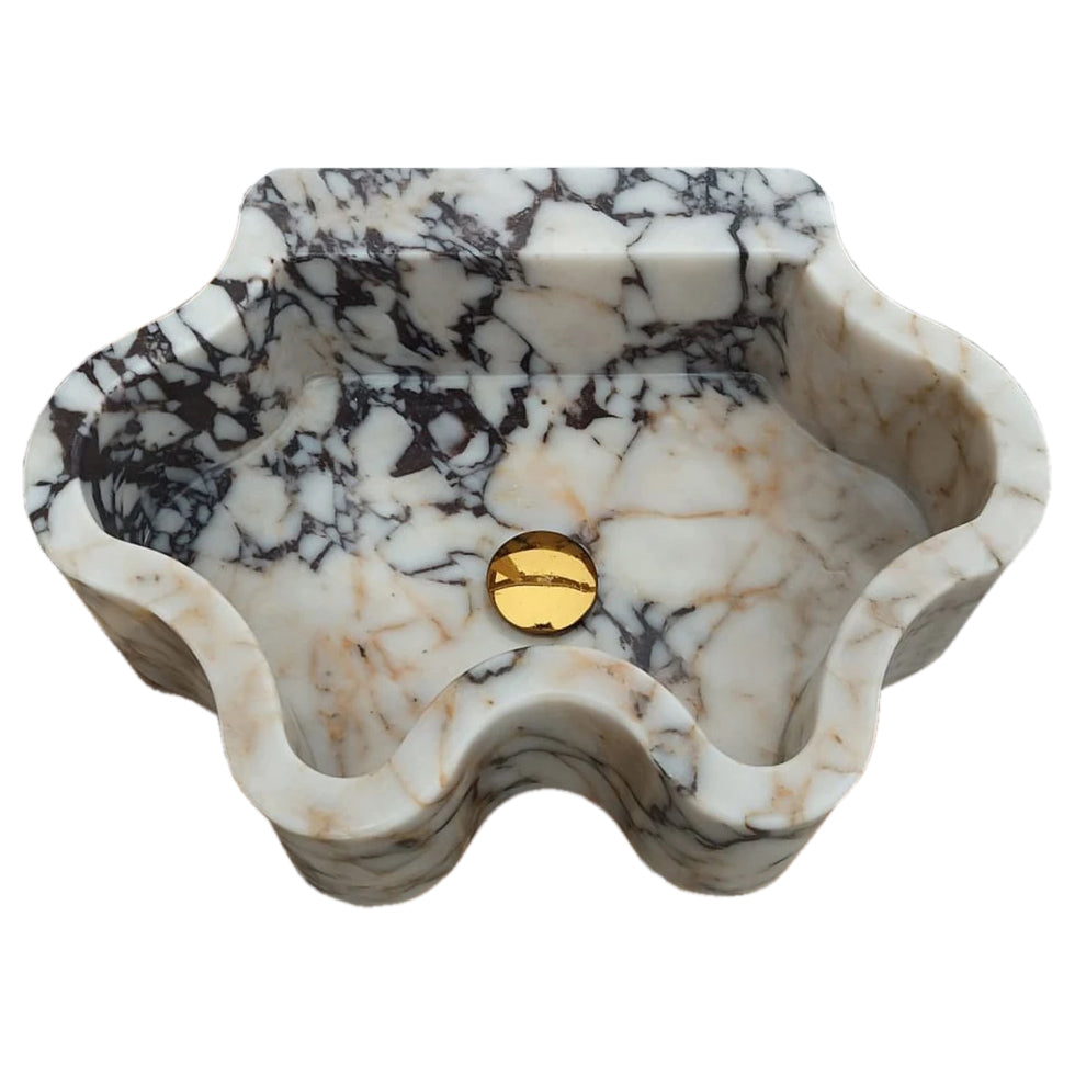 Calacatta Viola Marble Wall-mount Bathroom Sink Wavy Edges (W)16