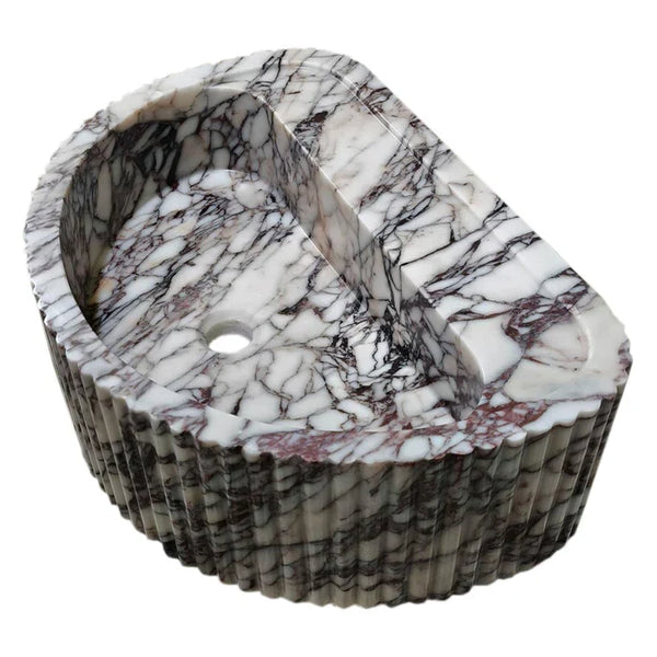 Calacatta Viola Marble Wall-Mount Fluted Half-Round Bathroom Sink (W)16