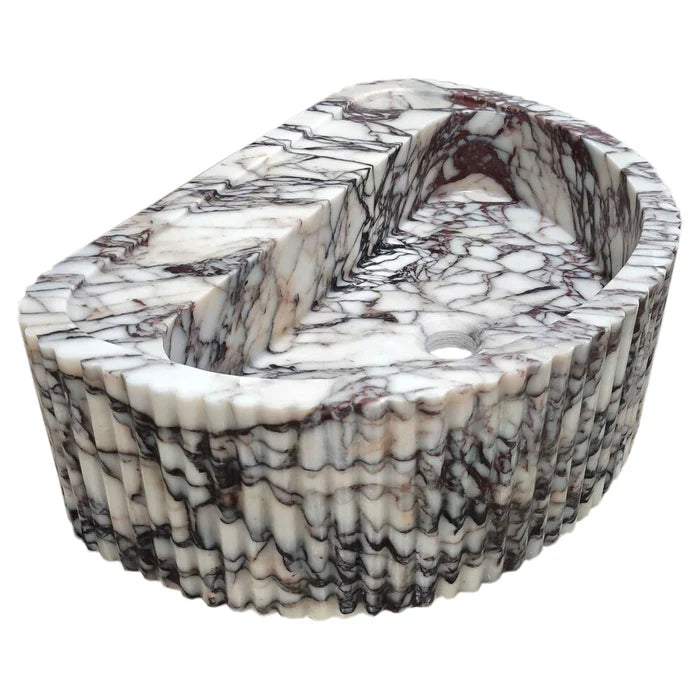 Calacatta Viola Marble Wall-Mount Fluted Half-Round Bathroom Sink (W)16