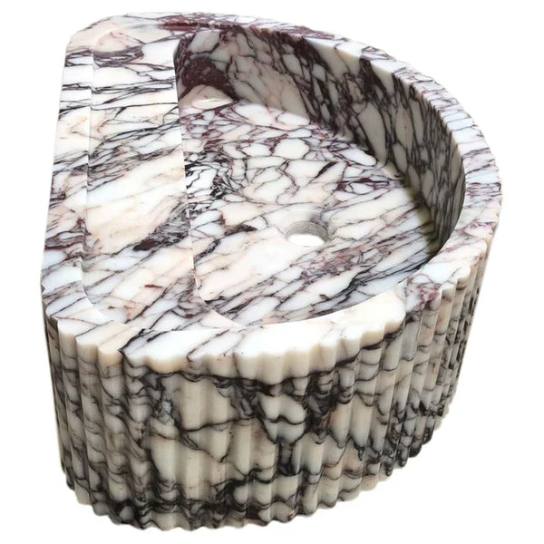 Calacatta Viola Marble Wall-Mount Fluted Half-Round Bathroom Sink (W)16