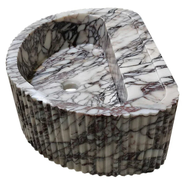 Calacatta Viola Marble Wall-Mount Fluted Half-Round Bathroom Sink (W)16