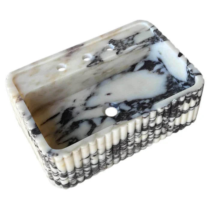 Calacatta Viola Marble Wall-Mount Rectangular Fluted Bathroom Sink (W)16
