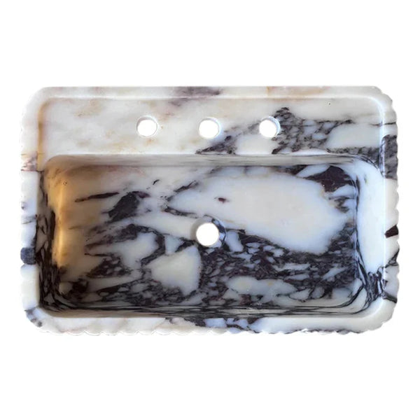 Calacatta Viola Marble Wall-Mount Rectangular Fluted Bathroom Sink (W)16