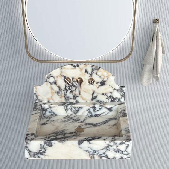 Calacatta Viola Marble Wall-Mount Bathroom Sink with Backsplash (W)18