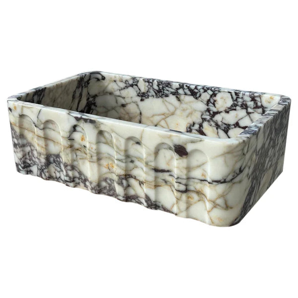 Calacatta Viola Marble Wall-mount Bathroom Vanity Sink Fluted Front (W)19.5
