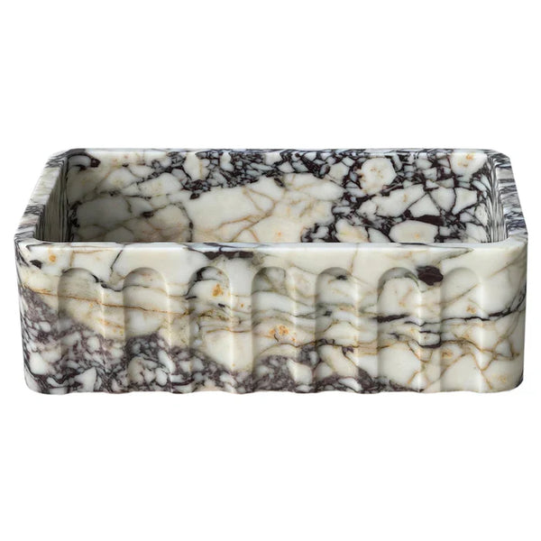 Calacatta Viola Marble Wall-mount Bathroom Vanity Sink Fluted Front (W)19.5