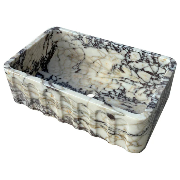 Calacatta Viola Marble Wall-mount Bathroom Vanity Sink Fluted Front (W)19.5