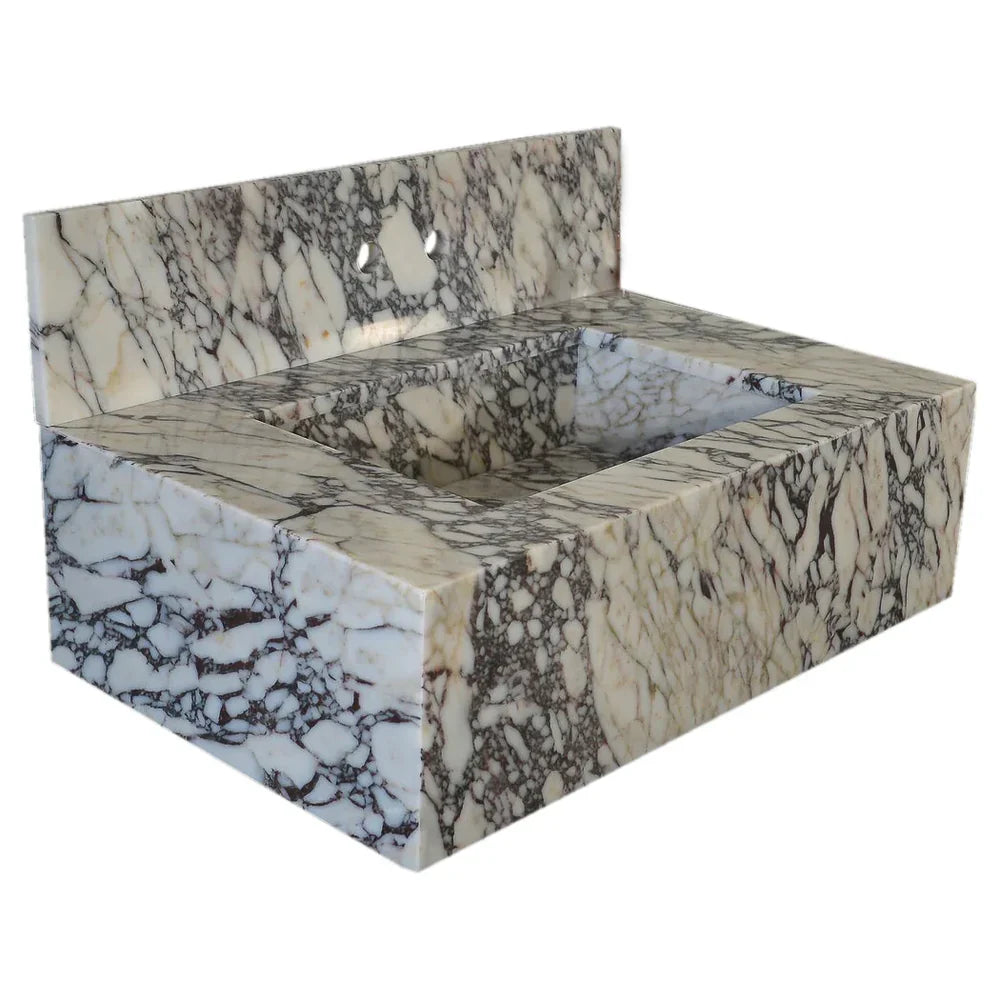Calacatta Viola Marble Rectangular Wall-mount Bathroom Sink with 8