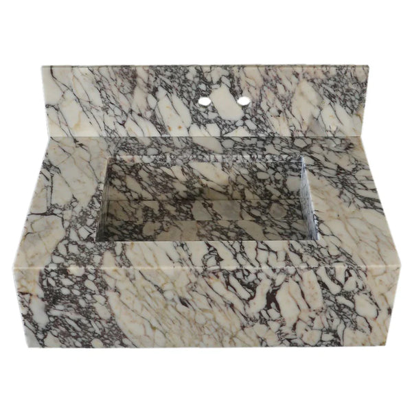 Calacatta Viola Marble Rectangular Wall-mount Bathroom Sink with 8
