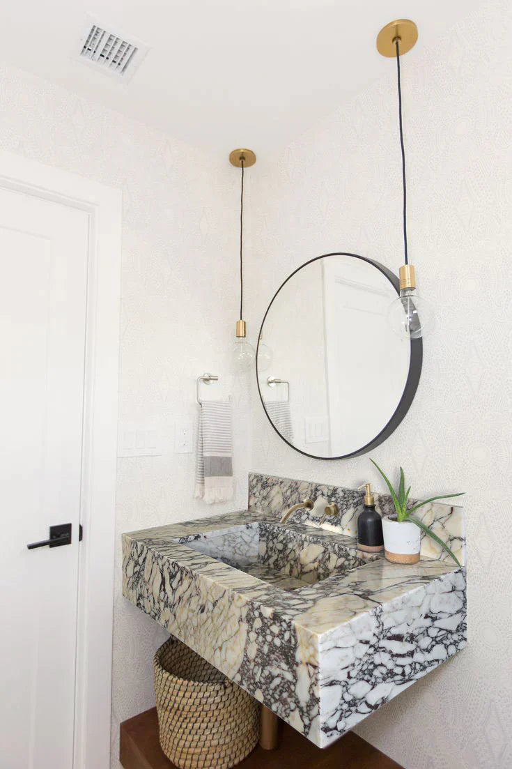 Calacatta Viola Marble Rectangular Wall-mount Bathroom Sink with 8