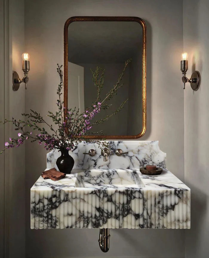 Calacatta Viola Marble Wall-mount Bathroom Vanity Sink Fluted Front (W)21