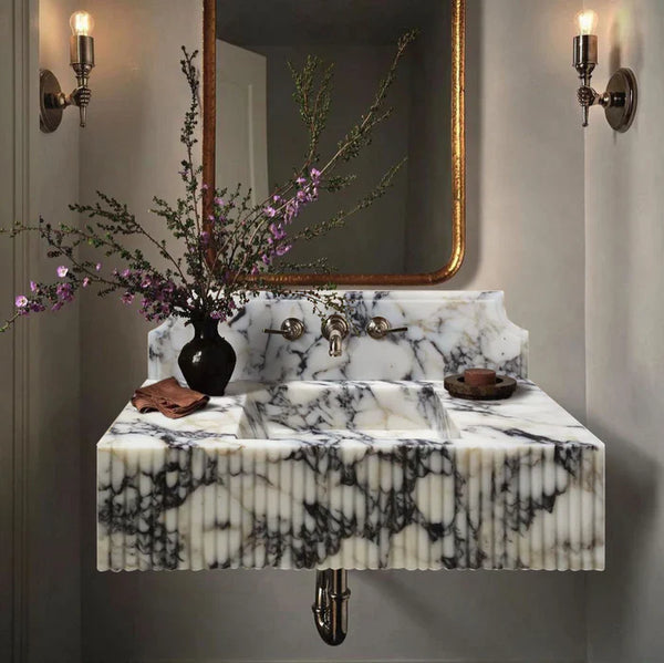 Calacatta Viola Marble Wall-mount Bathroom Vanity Sink Fluted Front (W)21
