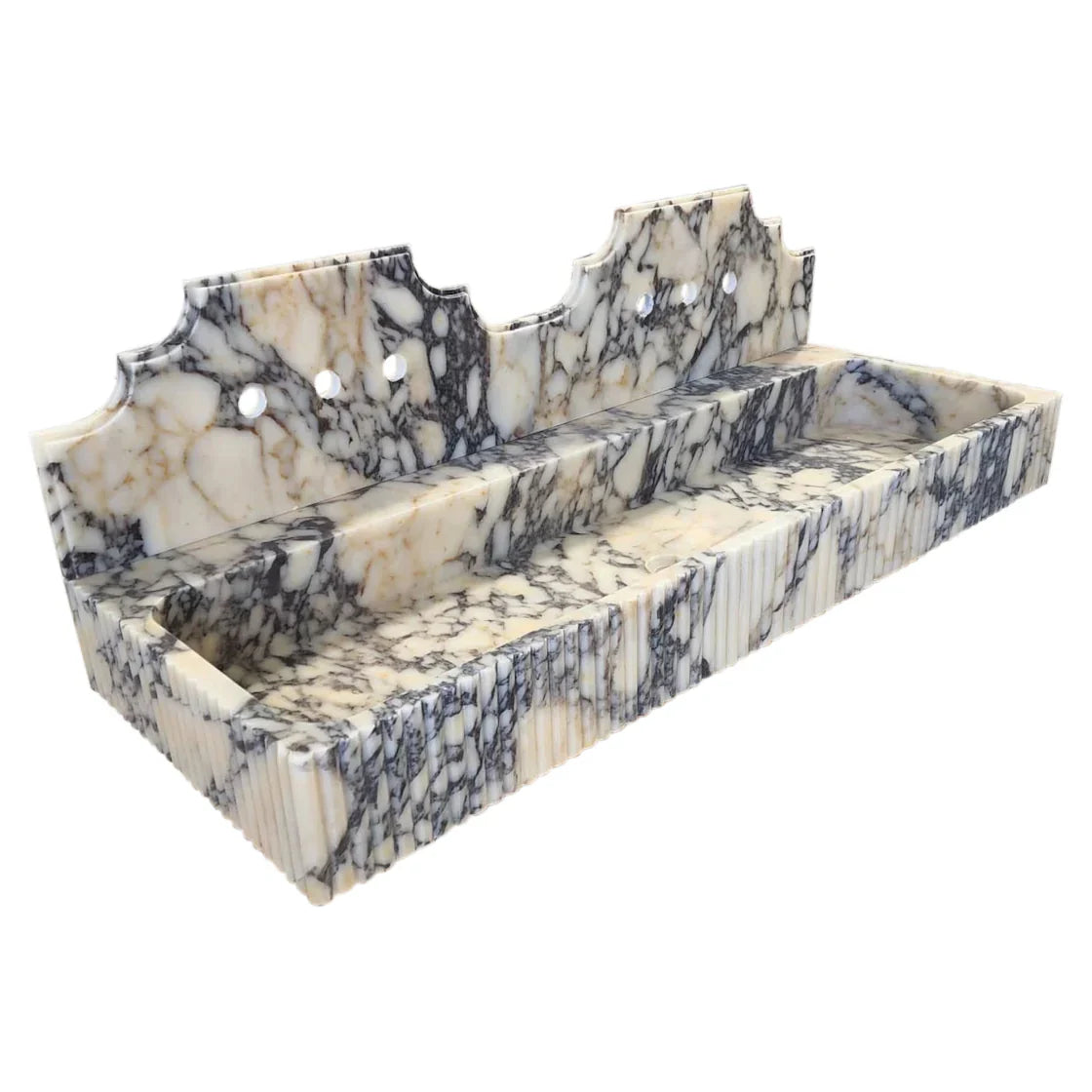 Calacatta Viola Marble Wall-mount Bathroom Sink with Fluted with Backsplash (W)20