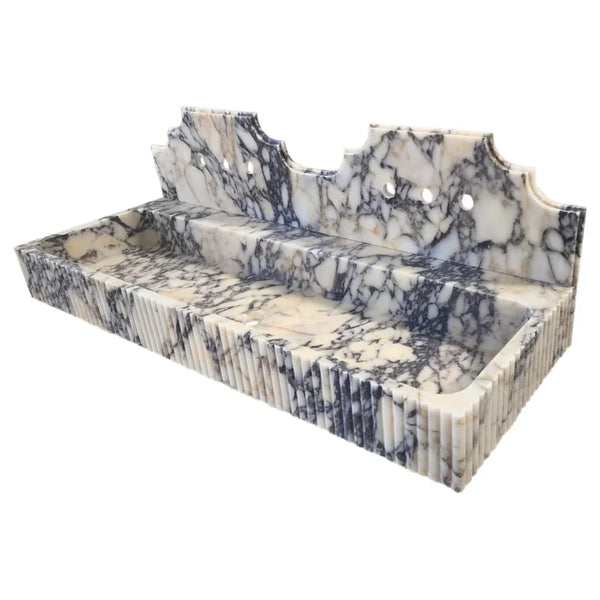 Calacatta Viola Marble Wall-mount Bathroom Sink with Fluted with Backsplash (W)20