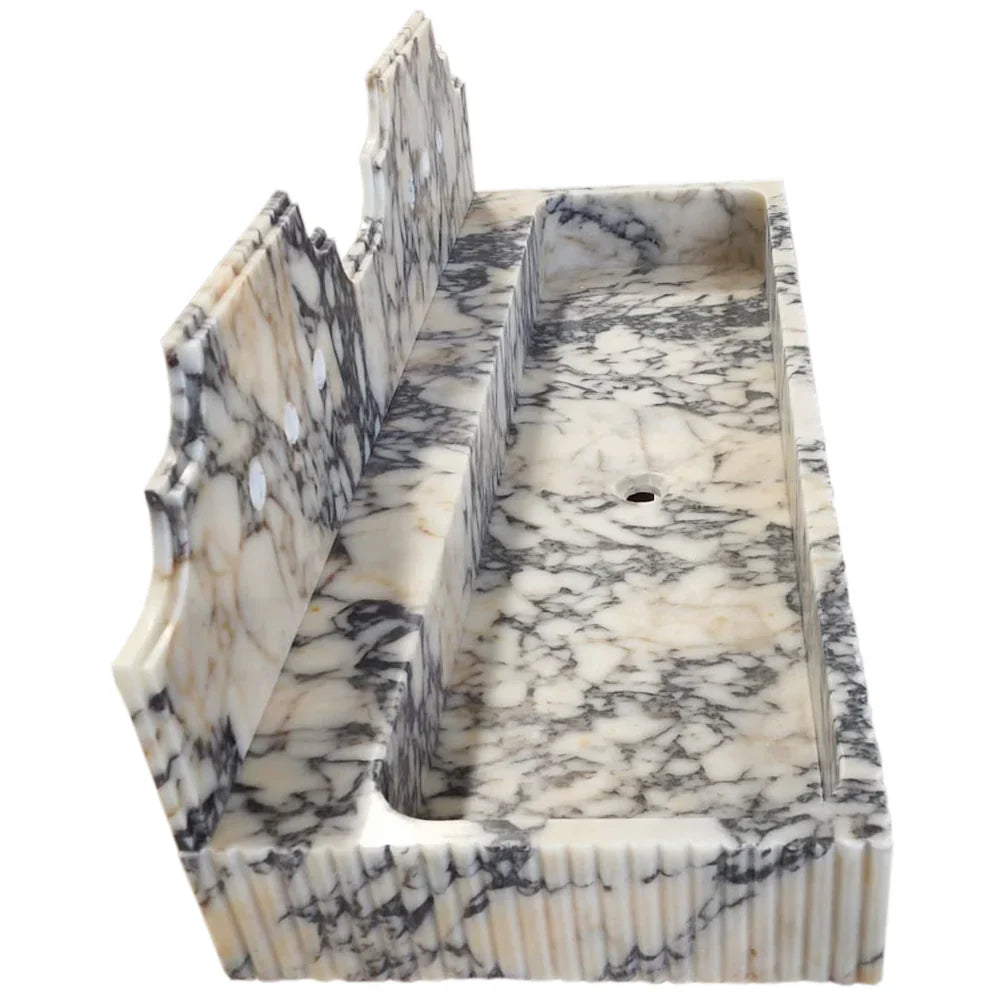 Calacatta Viola Marble Wall-mount Bathroom Sink with Fluted with Backsplash (W)20