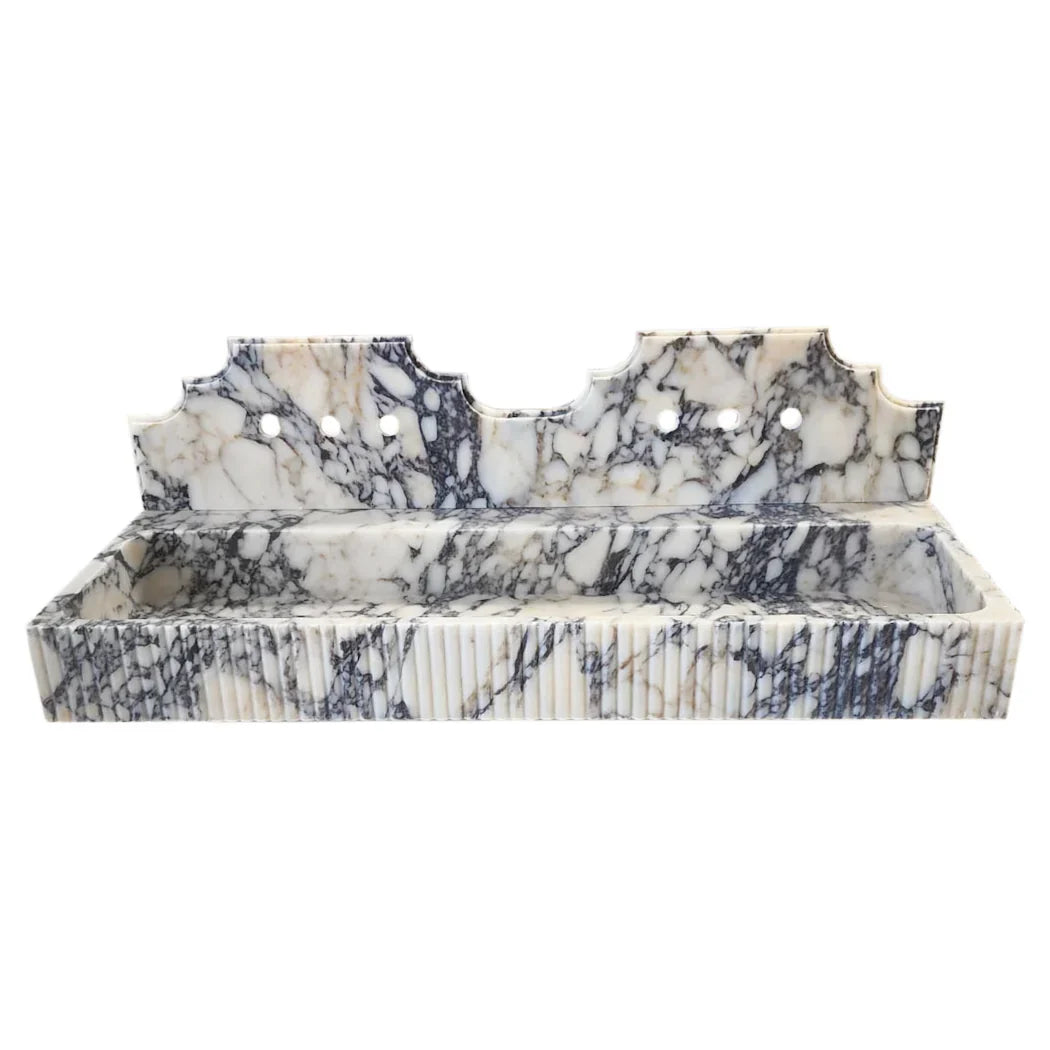 Calacatta Viola Marble Wall-mount Bathroom Sink with Fluted with Backsplash (W)20