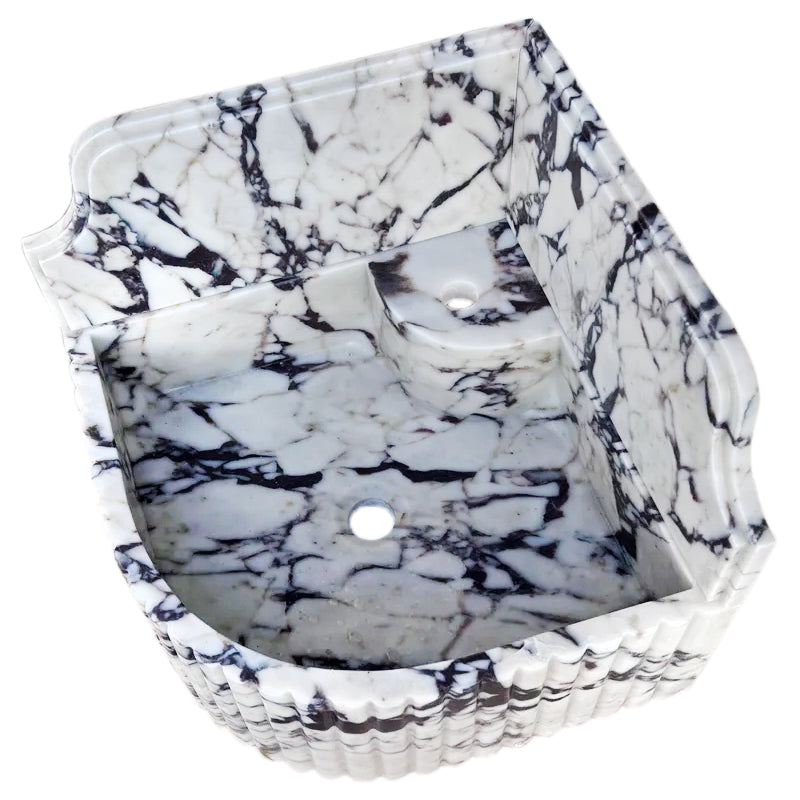 Calacatta Viola Marble Wall-mount Bathroom Corner Sink Fluted with 8