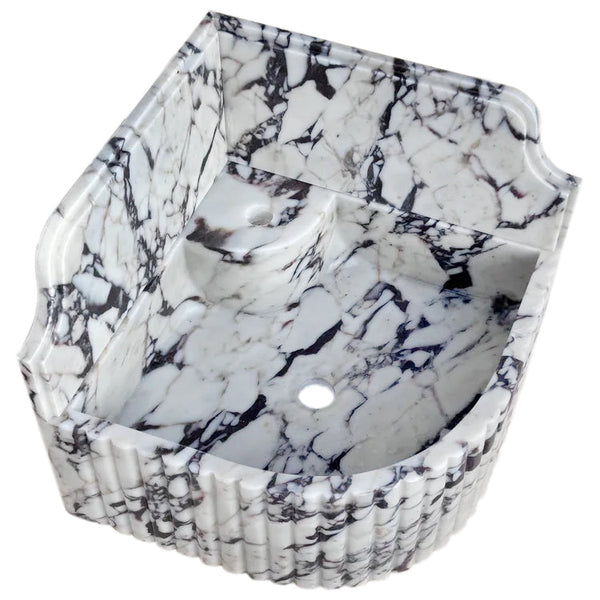 Calacatta Viola Marble Wall-mount Bathroom Corner Sink Fluted with 8