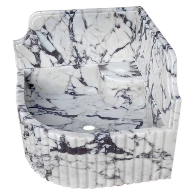 Calacatta Viola Marble Wall-mount Bathroom Corner Sink Fluted with 8