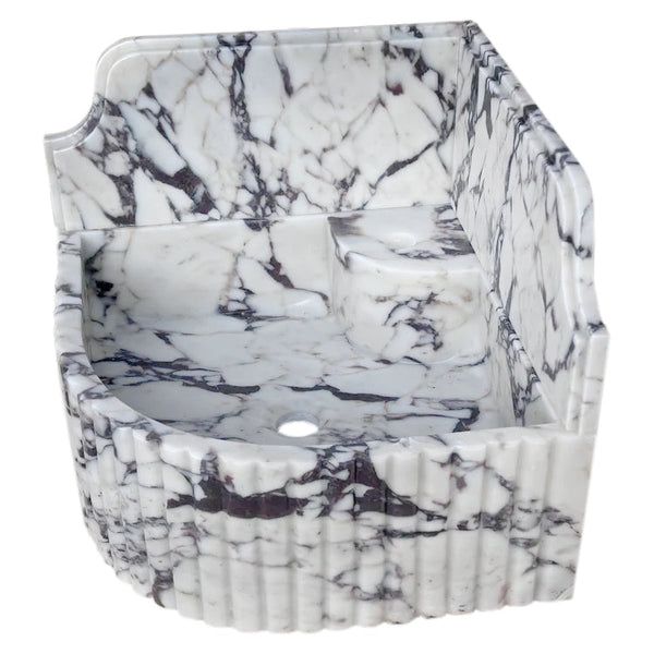Calacatta Viola Marble Wall-mount Bathroom Corner Sink Fluted with 8