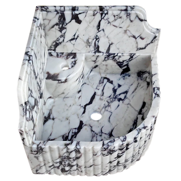 Calacatta Viola Marble Wall-mount Bathroom Corner Sink Fluted with 8