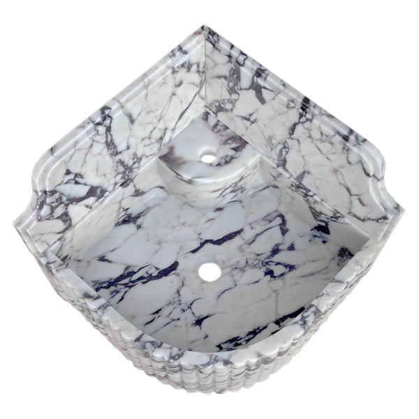 Calacatta Viola Marble Wall-mount Bathroom Corner Sink Fluted with 8