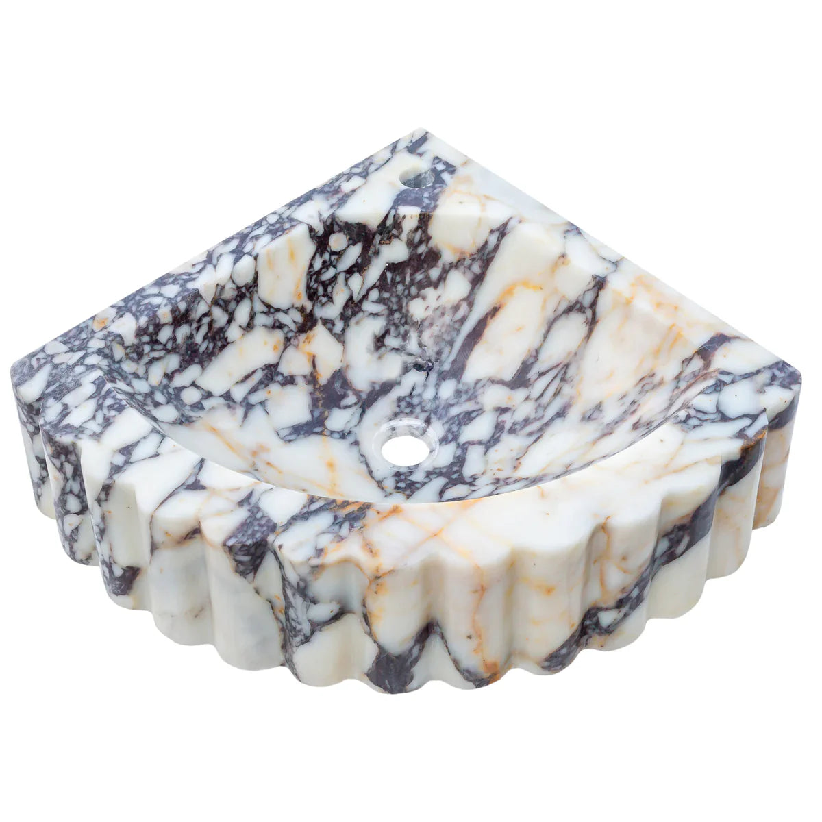 Calacatta Viola Marble Wall-mount Bathroom Corner Vanity Sink Ribbed (W)20