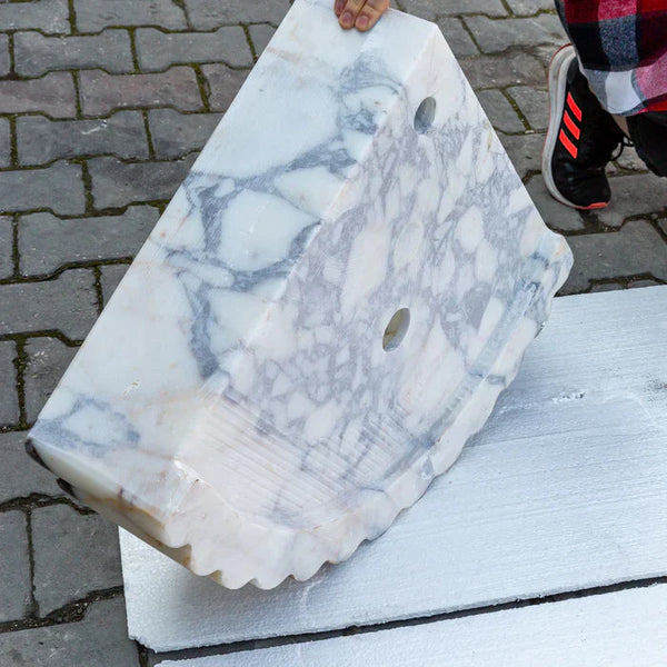 Calacatta Viola Marble Wall-mount Bathroom Corner Vanity Sink Ribbed (W)20