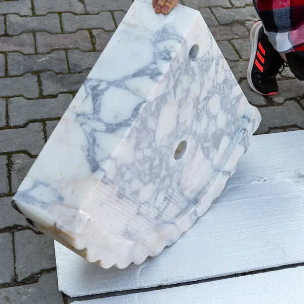 Calacatta Viola Marble Wall-mount Bathroom Corner Vanity Sink Ribbed (W)20