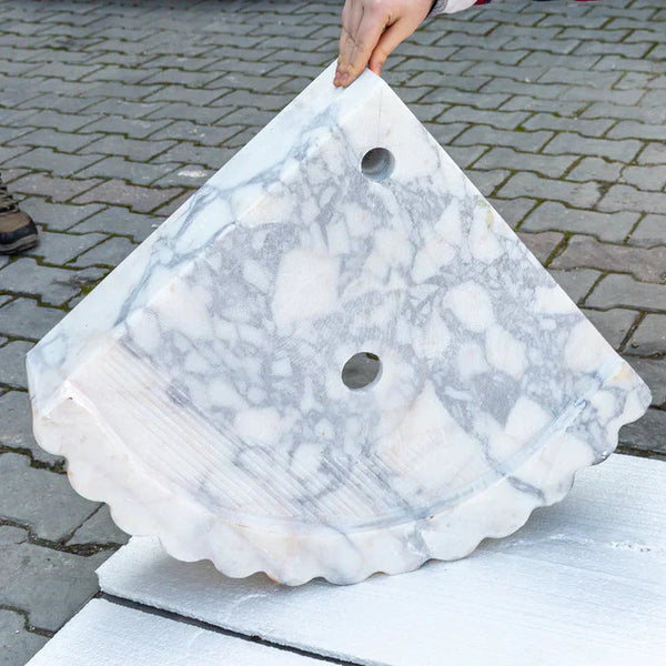 Calacatta Viola Marble Wall-mount Bathroom Corner Vanity Sink Ribbed (W)20