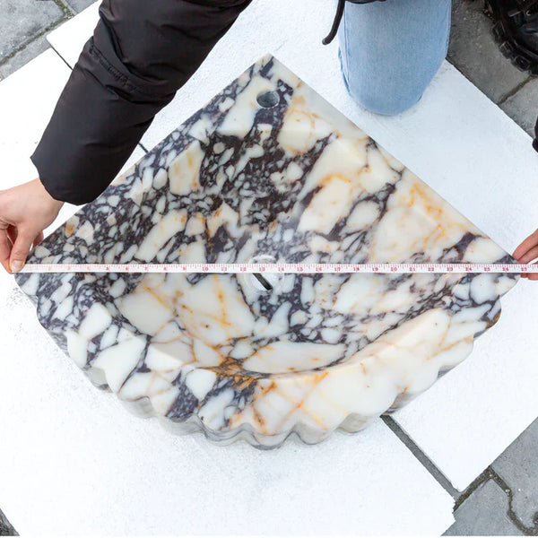 Calacatta Viola Marble Wall-mount Bathroom Corner Vanity Sink Ribbed (W)20