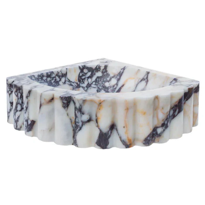Calacatta Viola Marble Wall-mount Bathroom Corner Vanity Sink Ribbed (W)20