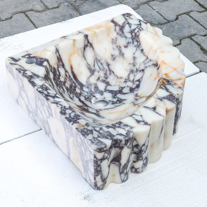 Calacatta Viola Marble Wall-mount Bathroom Corner Vanity Sink Ribbed (W)20