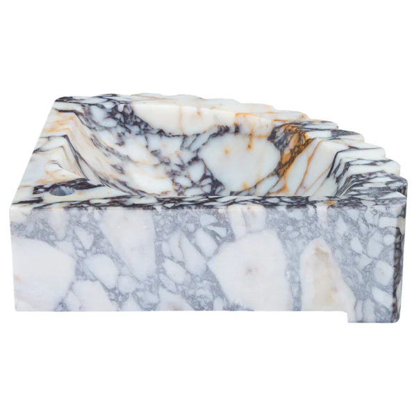 Calacatta Viola Marble Wall-mount Bathroom Corner Vanity Sink Ribbed (W)20