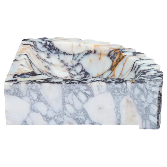 Calacatta Viola Marble Wall-mount Bathroom Corner Vanity Sink Ribbed (W)20