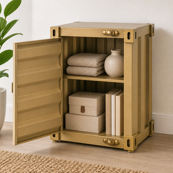 Industrial Metal Storage Cabinet, Side Table – Gold