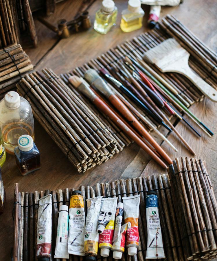 Calligraphy Brush Holder Rollup Wood Shades Rollup