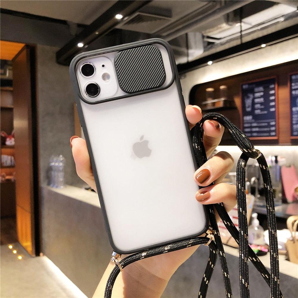 Camera Lens Protection Candy Color Phone Case  For iPhone 14 13 12 11 Pro Necklace With Long Rope Lanyard Cover Camera Lens Protector Translucent Soft Edges Colorful Transparent iphone Cover