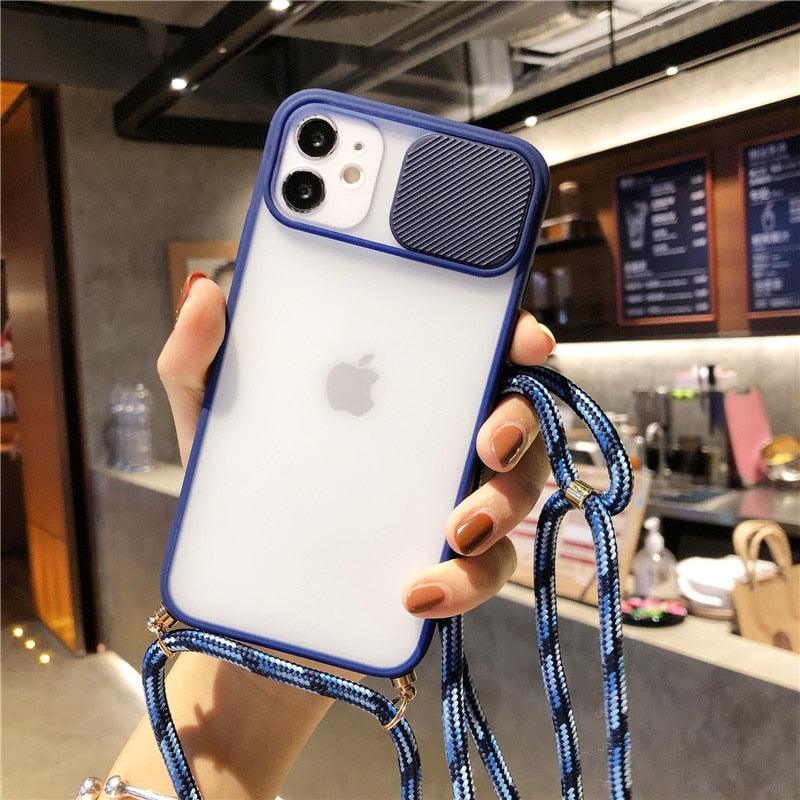 Camera Lens Protection Candy Color Phone Case  For iPhone 14 13 12 11 Pro Necklace With Long Rope Lanyard Cover Camera Lens Protector Translucent Soft Edges Colorful Transparent iphone Cover