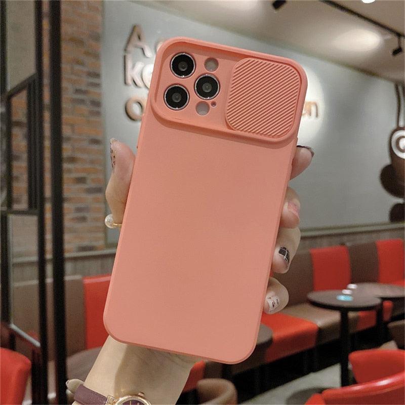 Camera Protection Case With Sliding Camera Cover Protective Design Soft Edges Protective Cover Camera Lens Protection Solid Phone Case For iPhone 13 14 12 Pro Max Mini Candy Color Cover For iphone