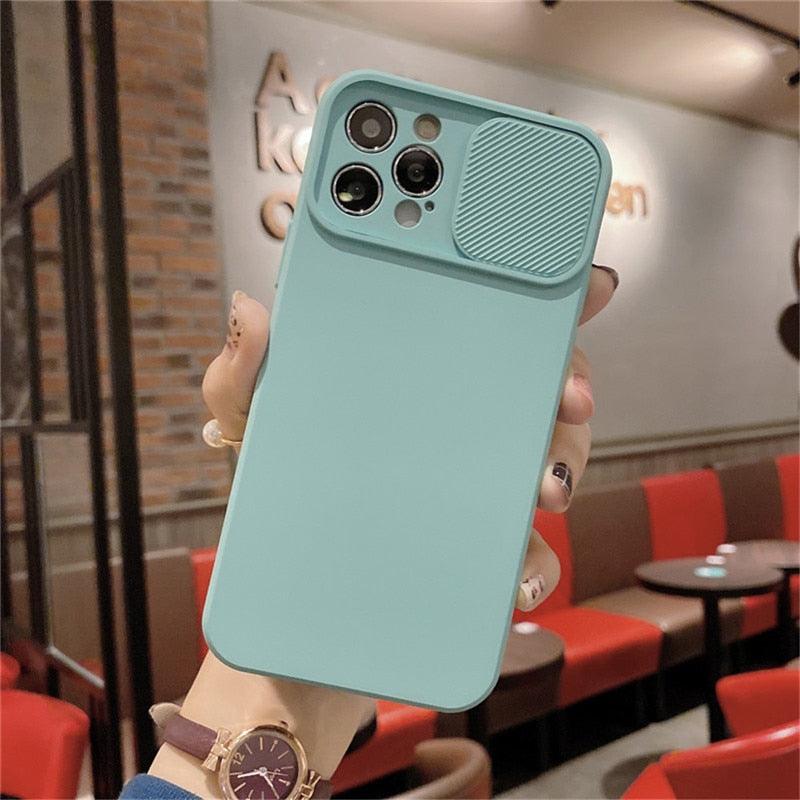 Camera Protection Case With Sliding Camera Cover Protective Design Soft Edges Protective Cover Camera Lens Protection Solid Phone Case For iPhone 13 14 12 Pro Max Mini Candy Color Cover For iphone