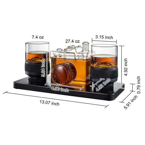 Camera Shaped Wine & Whiskey Decanter - 27.4OZ Photographer Unique Decanter Set with Beautiful Gift Box, Photo Videographer Gifts, Film Lover, Orchestra, Musicals, Image Taking Enthusiasts