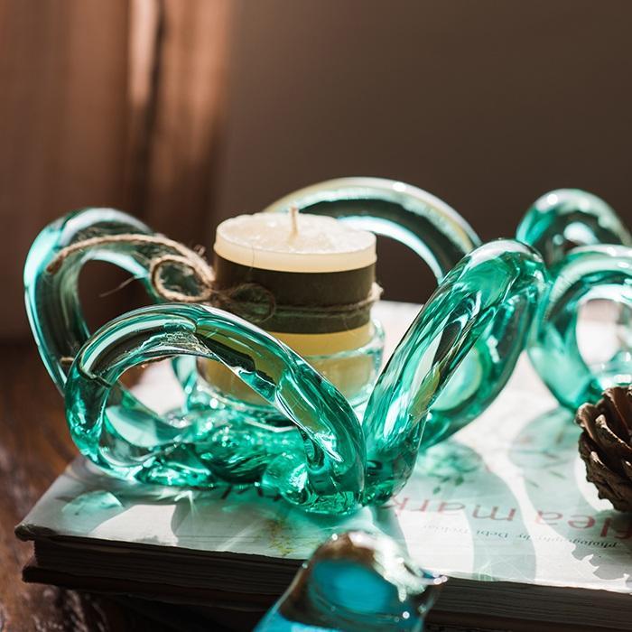 Candle Holder Hand Blown Glass Qingtan Flower
