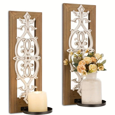 Candle Sconces - Rustic Wood Brown Wall