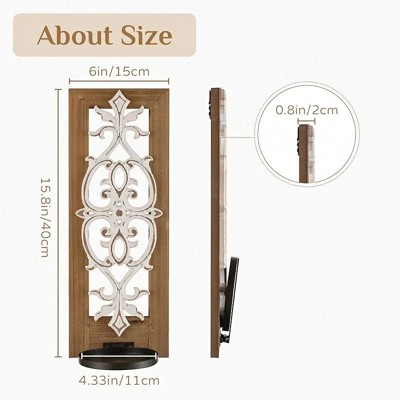 Candle Sconces - Rustic Wood Brown Wall