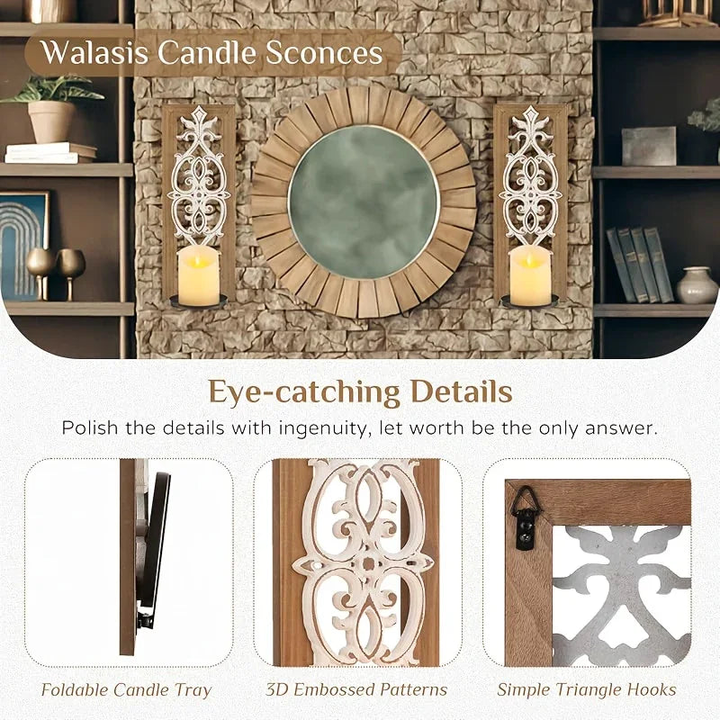 Candle Sconces - Rustic Wood Brown Wall