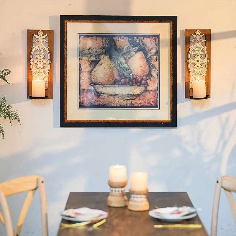 Candle Sconces - Rustic Wood Brown Wall