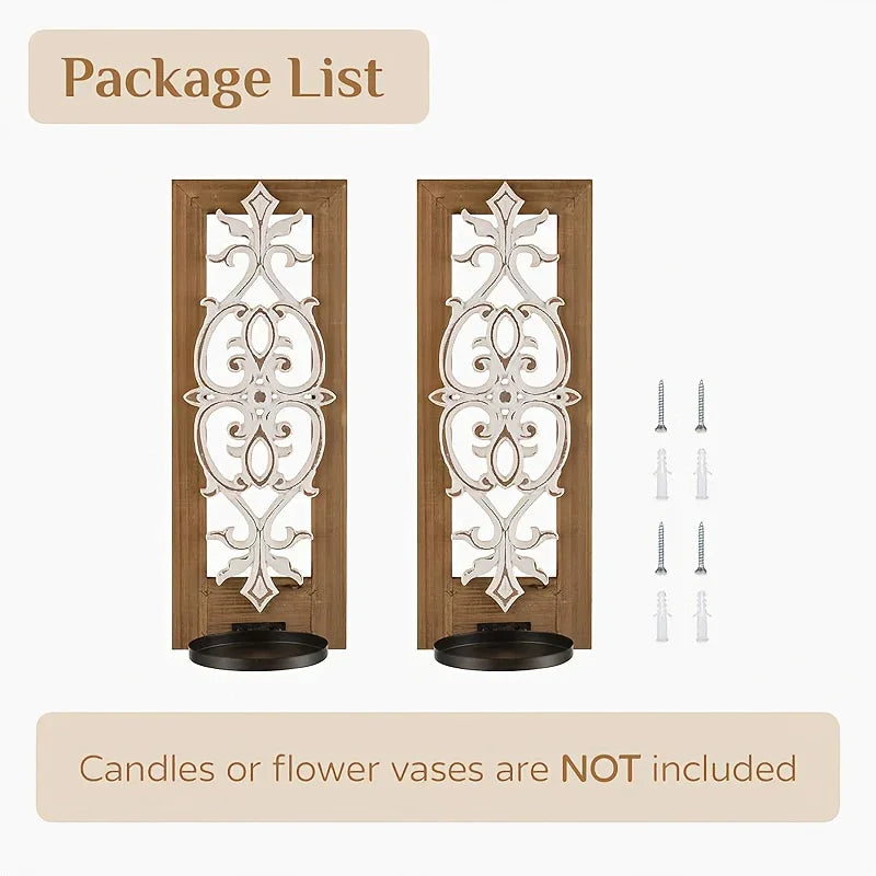 Candle Sconces - Rustic Wood Brown Wall