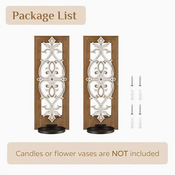 Candle Sconces - Rustic Wood Brown Wall